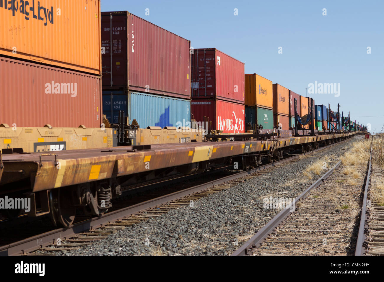 Treno merci ad ovest del Texas. Foto Stock