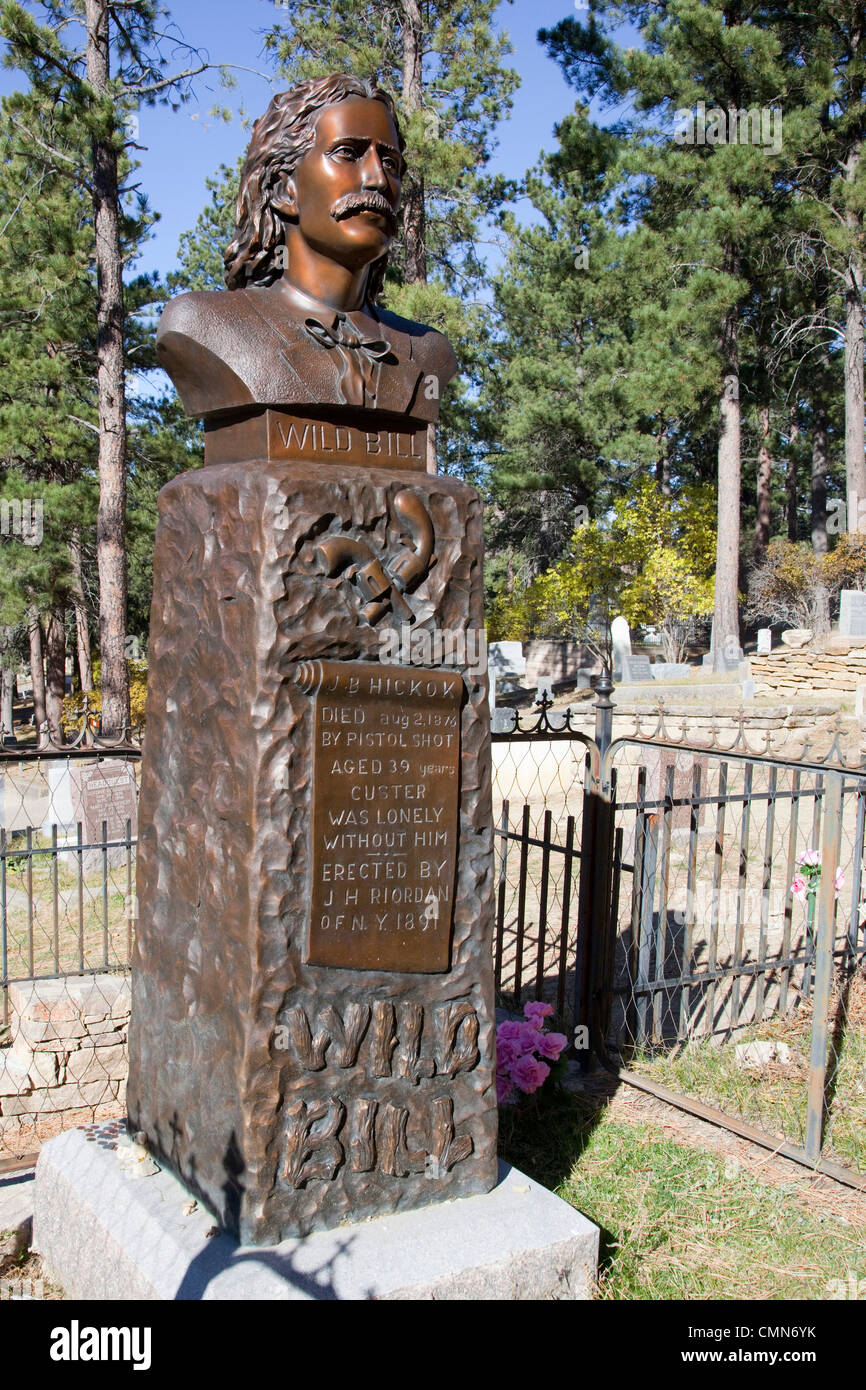 SD, Deadwood, Mt. Il cimitero di Moria, Wild Bill Hickok gavesite Foto Stock