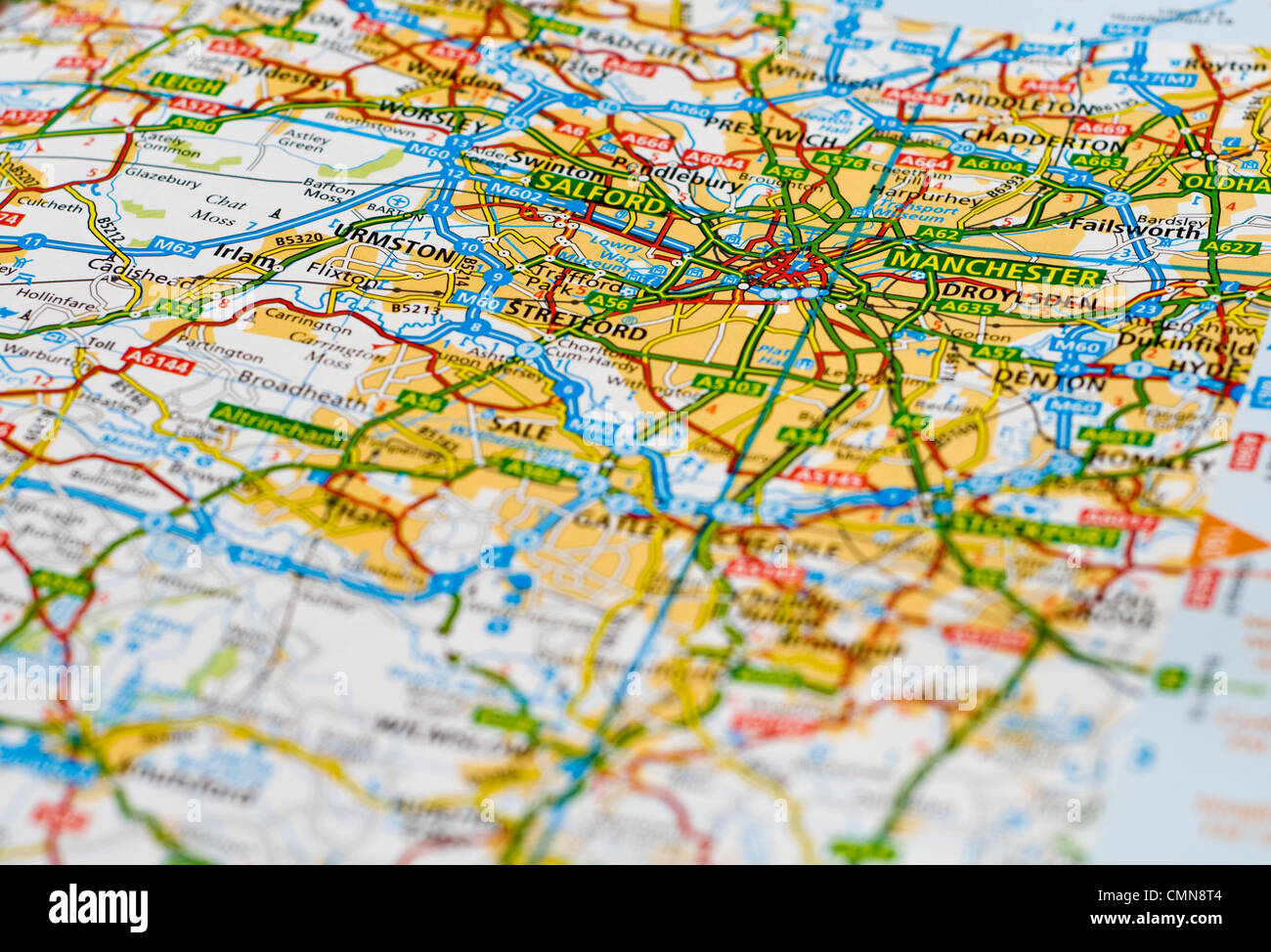 In prossimità di una mappa di Inghilterra incentrato su Manchester Foto Stock