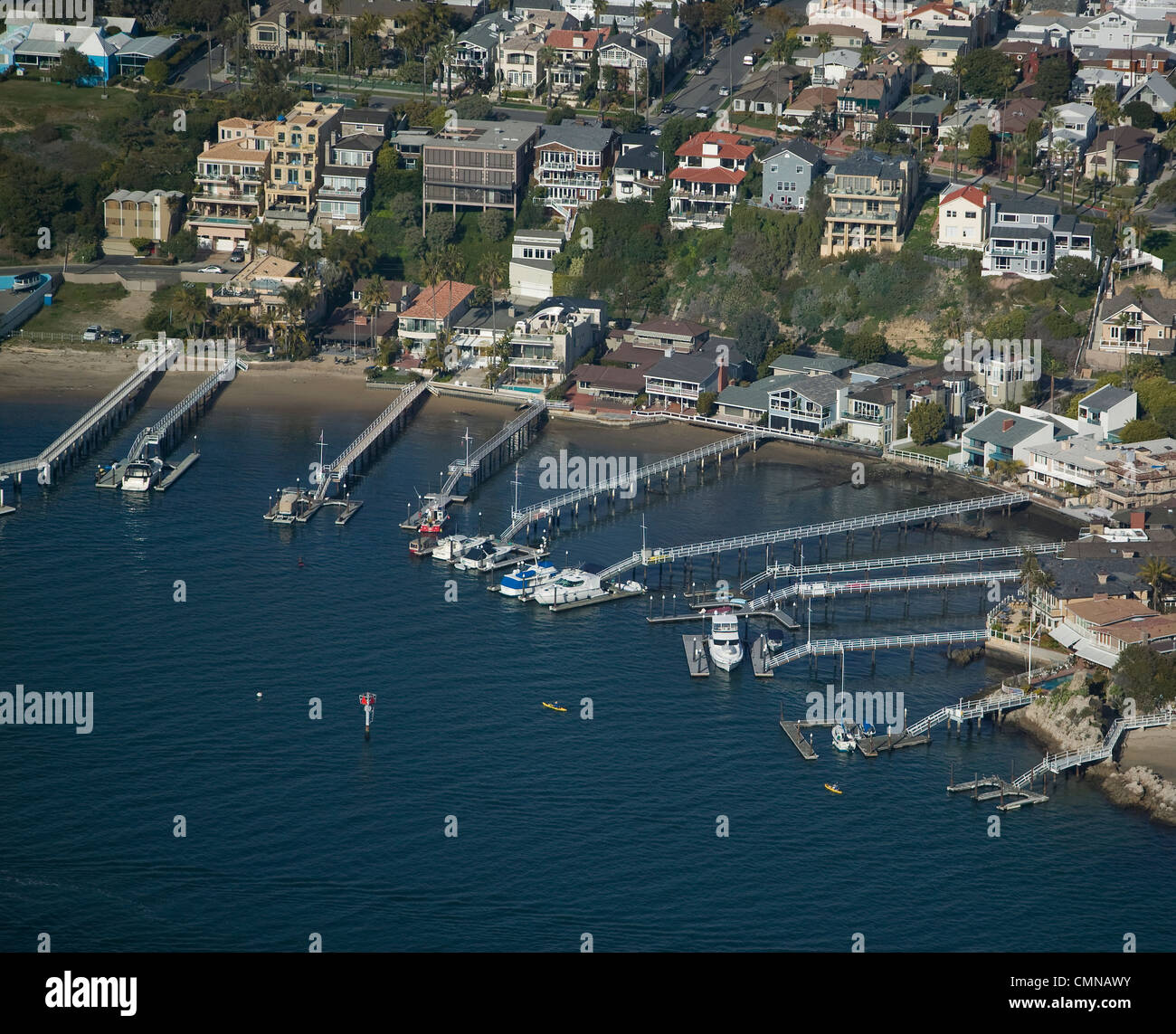 Fotografia aerea Pacific waterfront piers case Orange County in California Foto Stock