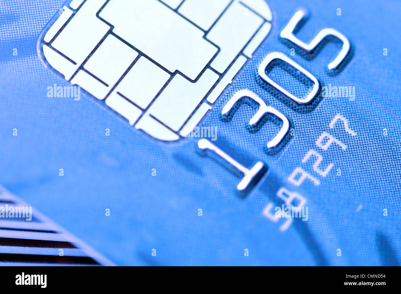 Macro attività chip card con tonalità blu Foto Stock