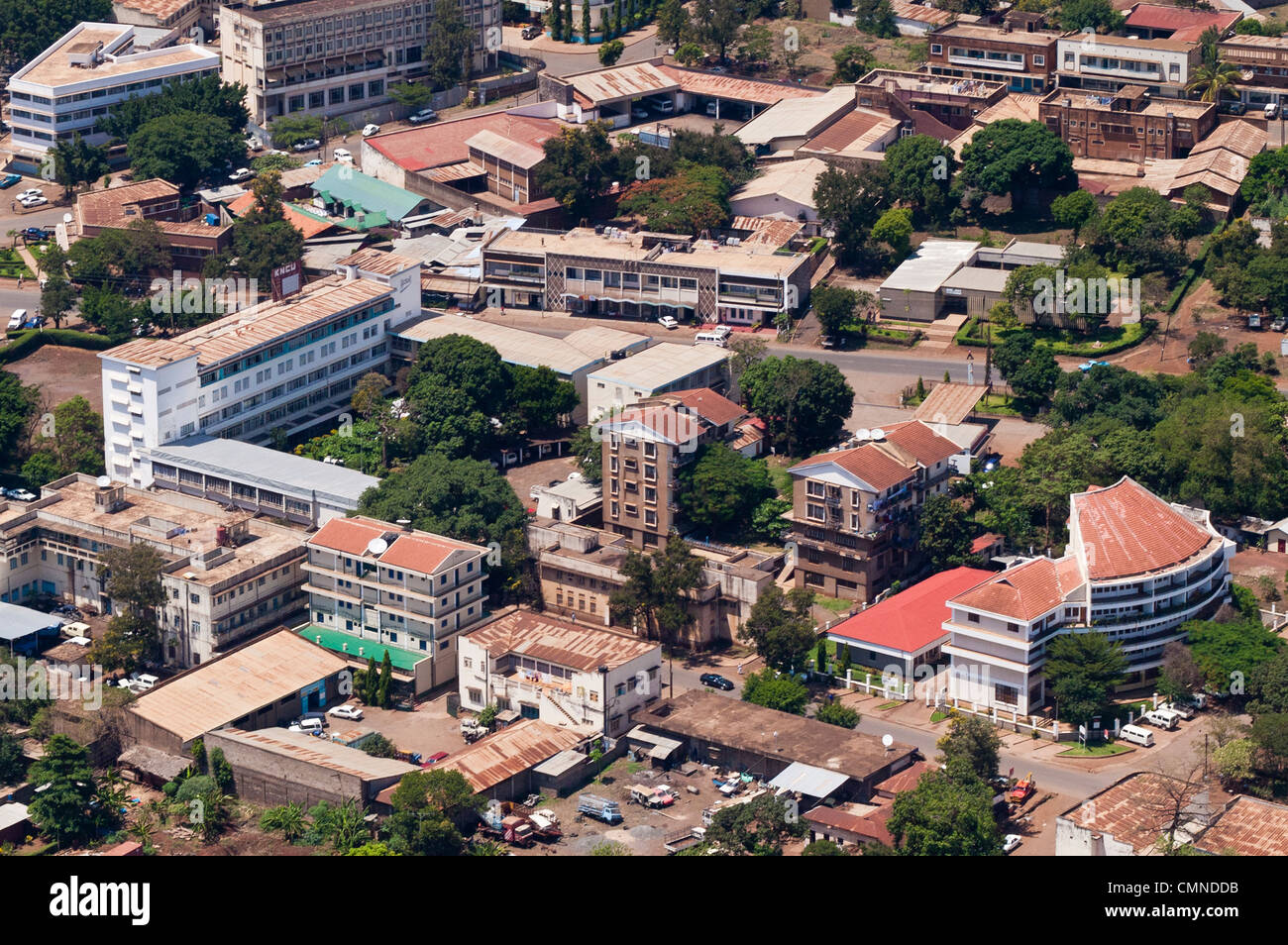 Moshi town center vista aerea, regione di Kilimanjaro, Tanzania Foto Stock