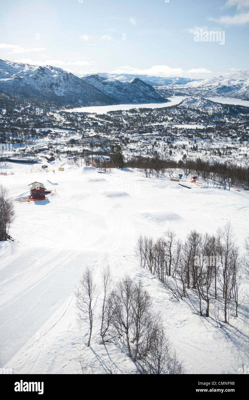 Inverno a Hovden, una stazione sciistica nel sud della Norvegia, qui: area sciistica di cappio mountain Foto Stock
