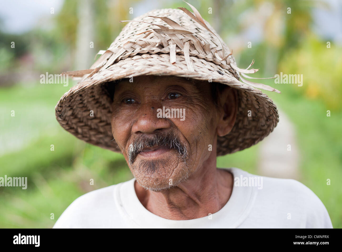 Riso balinesi agricoltore ritratto, Bali, Indonesia. Foto Stock
