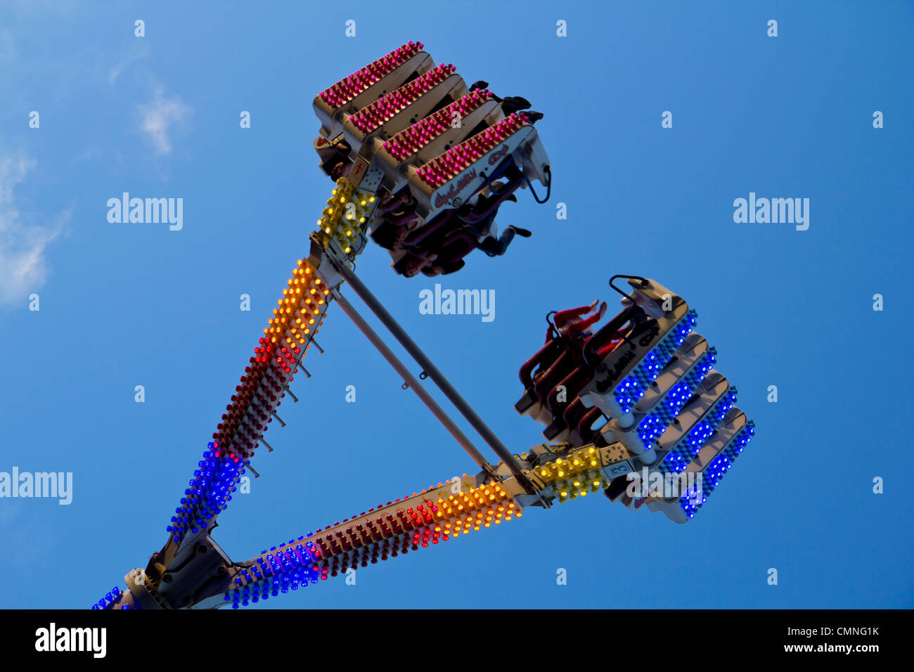 Fairground Ride la gente di filatura in alto l'aria Sheffield City Centre South Yorkshire England Regno Unito Foto Stock