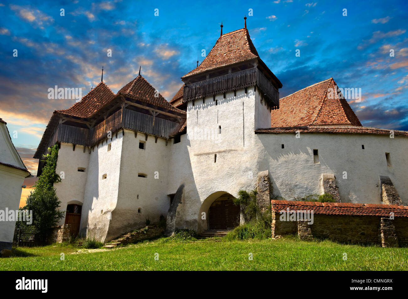 Szekly fortificata medievale chiesa di Viscri, Buneşti, Brasov, in Transilvania. Foto Stock