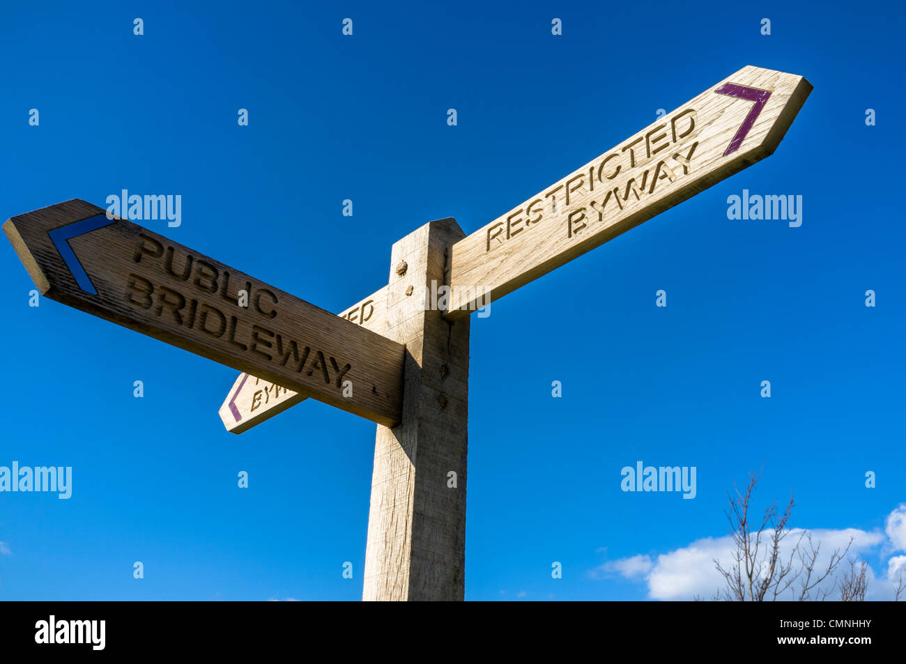 Bridleway pubblico e limitato byway segno nel South Downs Foto Stock