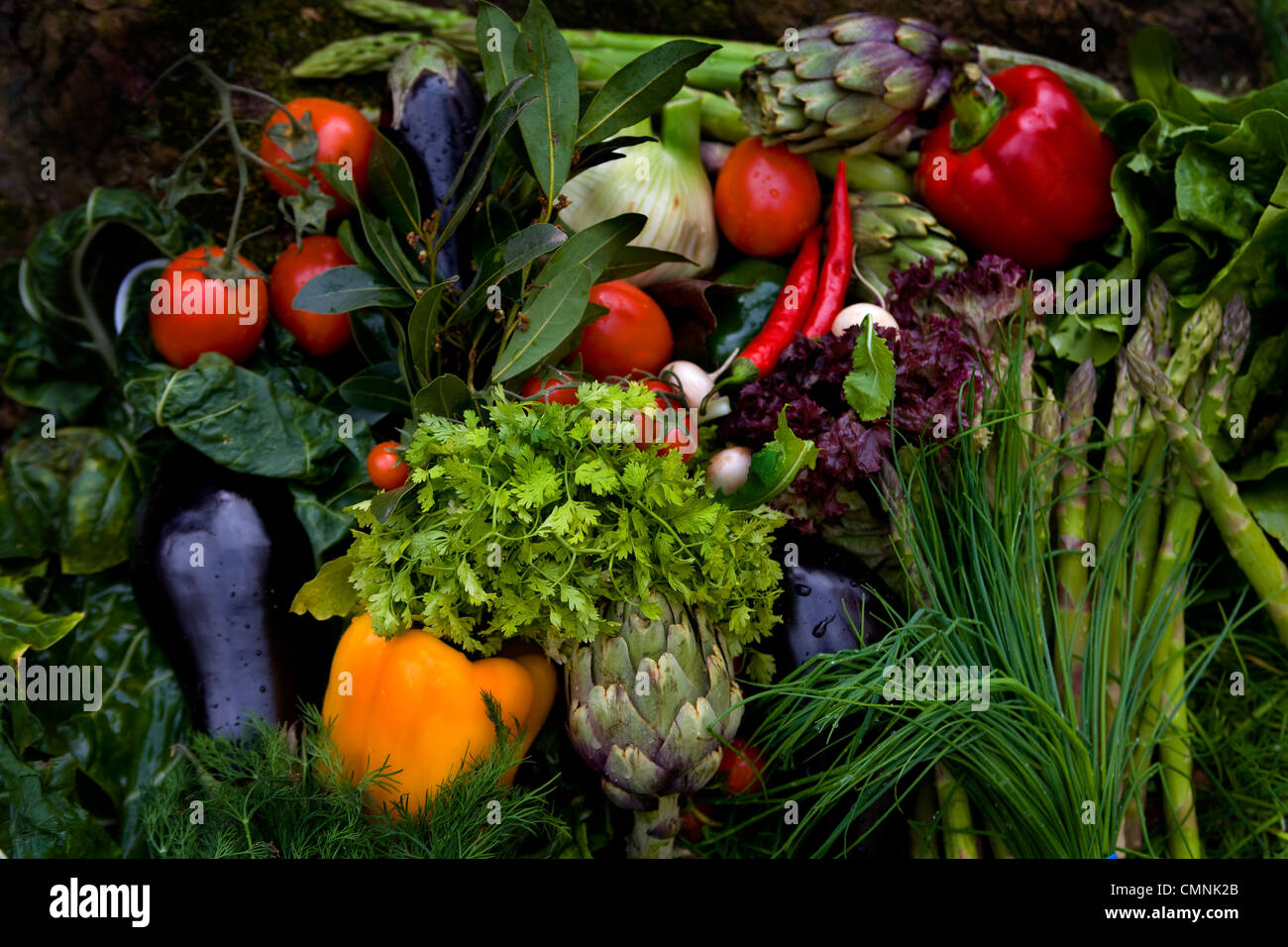 Un mucchio di verdure fresche dal giardino Foto Stock