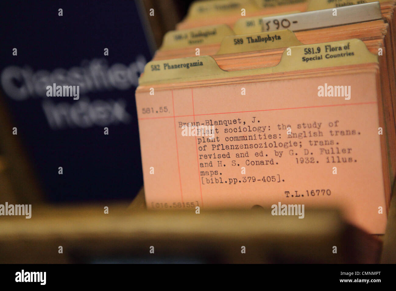 In vecchio stile scheda sistema di indice a Sheffield della biblioteca centrale. Foto Stock