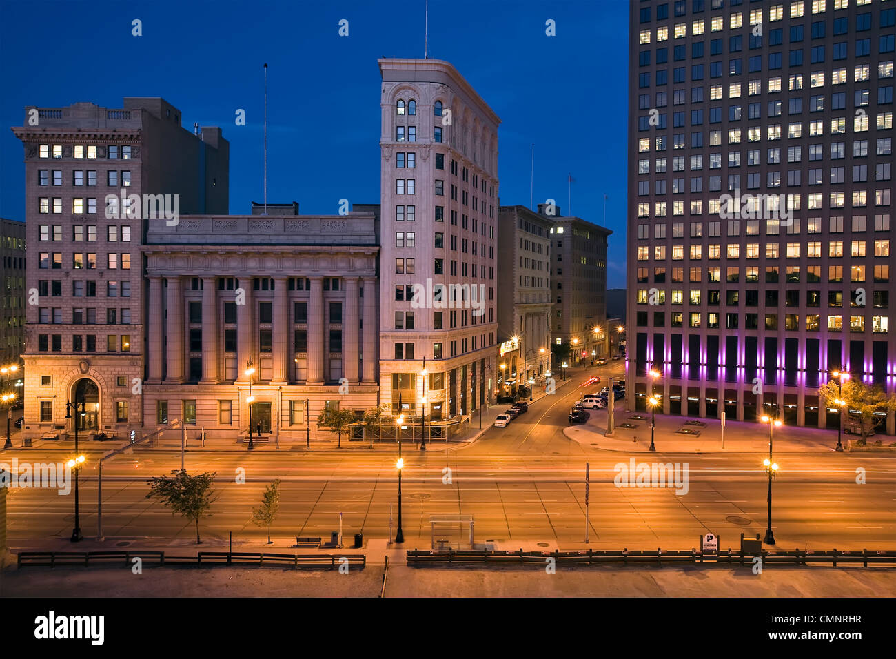 Banchiere storico Row, un gruppo di edifici storici nel distretto di Exchange, Main Street, Winnipeg, Manitoba Foto Stock