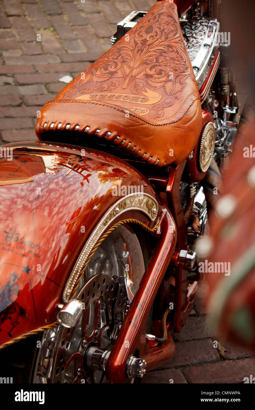 Close-up di dettaglio Pro Rodeo Champions moto chopper. Foto Stock