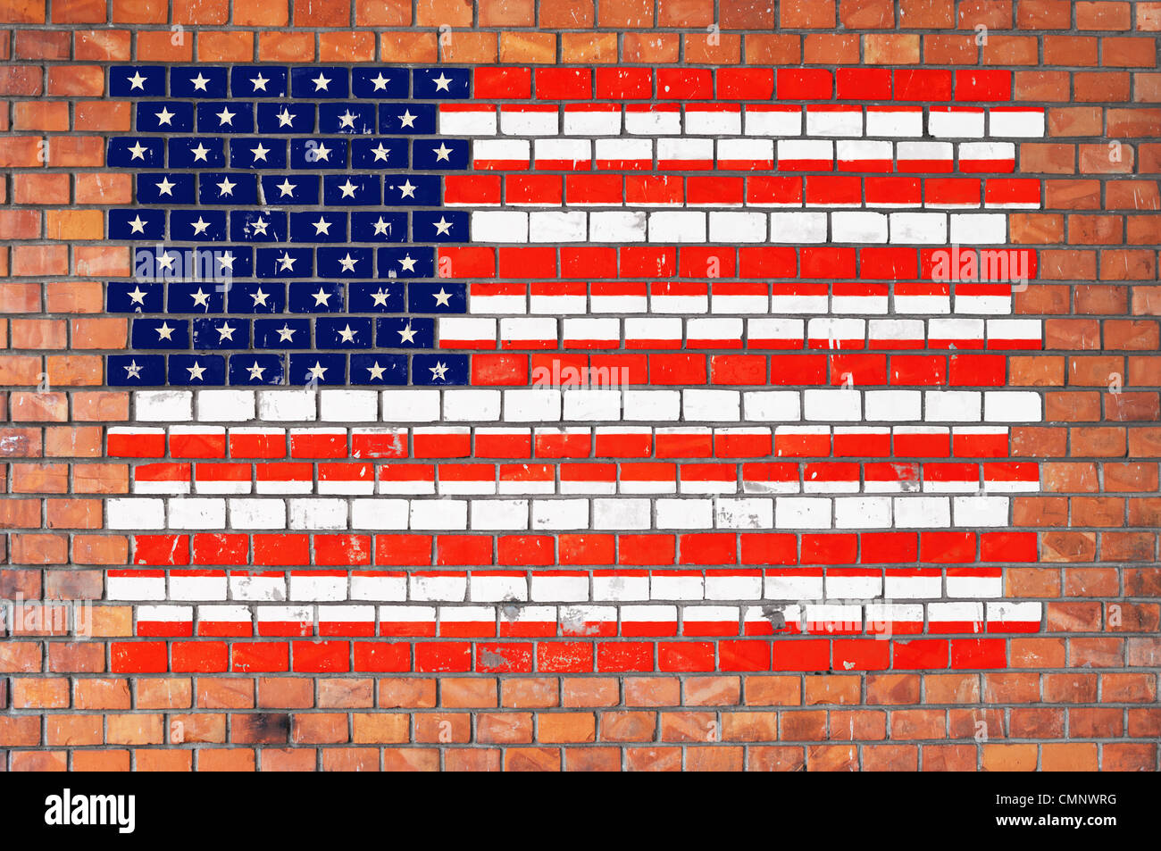 Bandiera degli STATI UNITI D'AMERICA dipinta su un muro di mattoni. Foto Stock