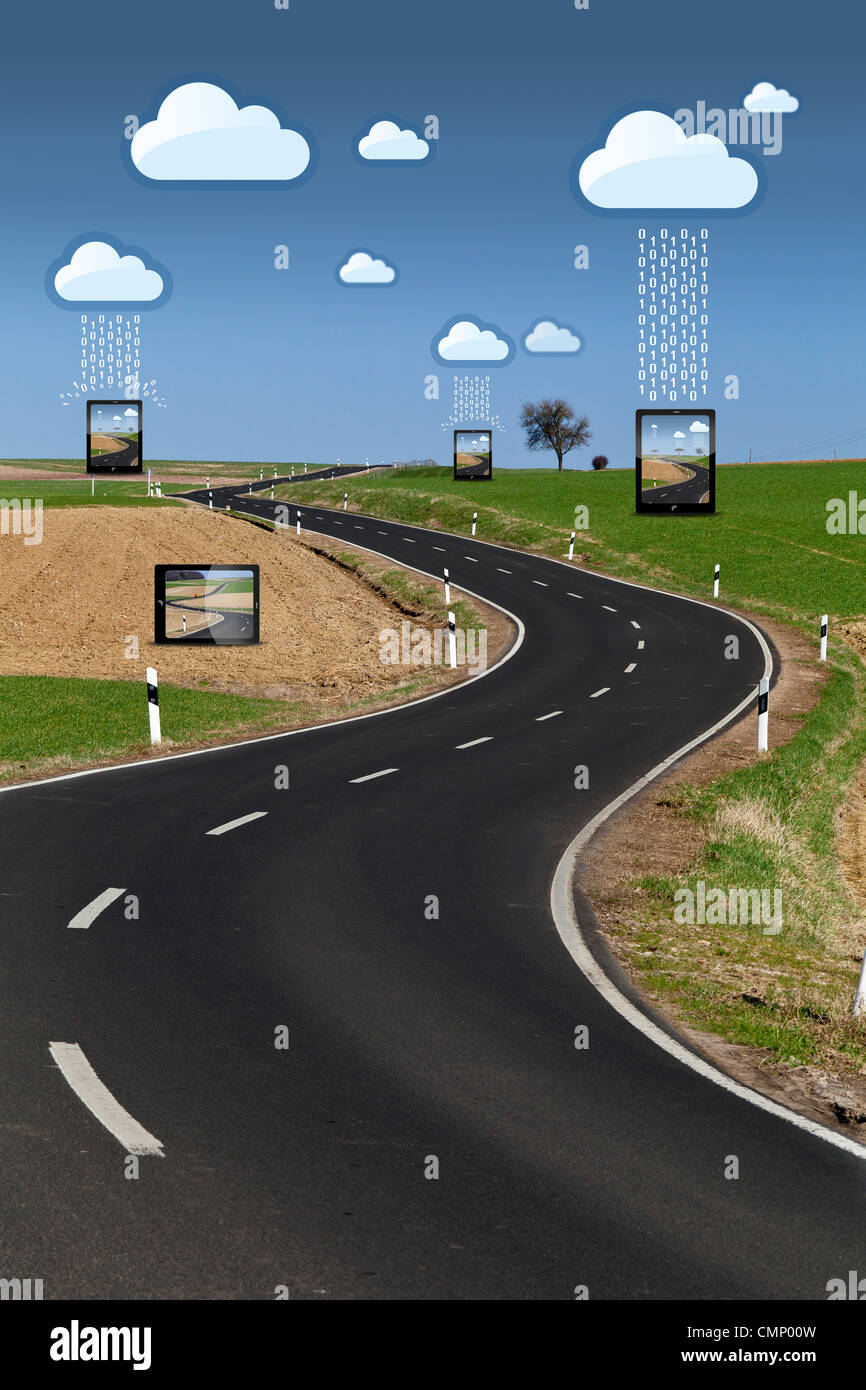 Il Cloud lo scambio di dati su strada realistica Foto Stock