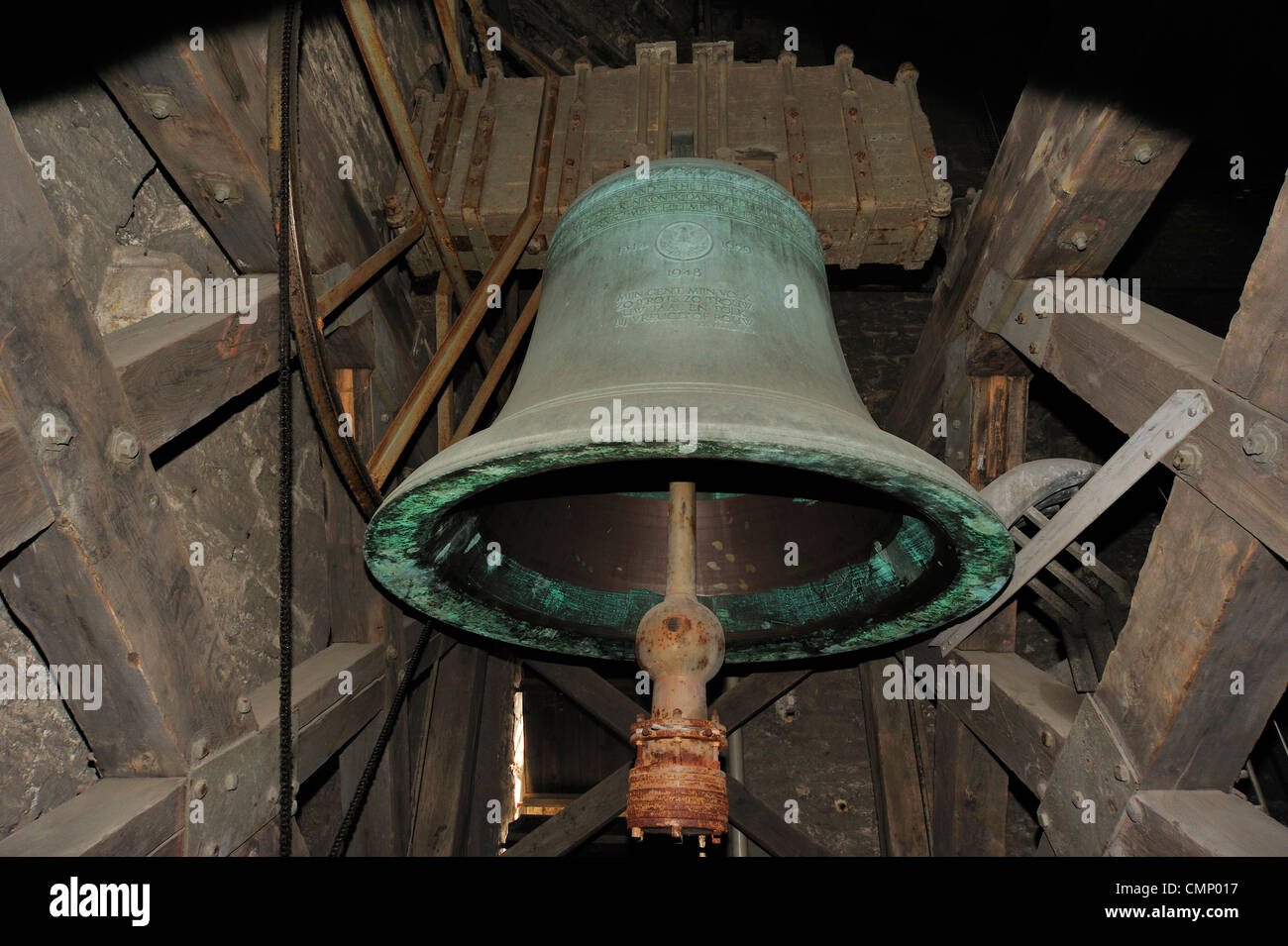 Il bronzo medievale il campanello di allarme Roland / Klokke Roeland nel campanile di Ghent, Belgio Foto Stock