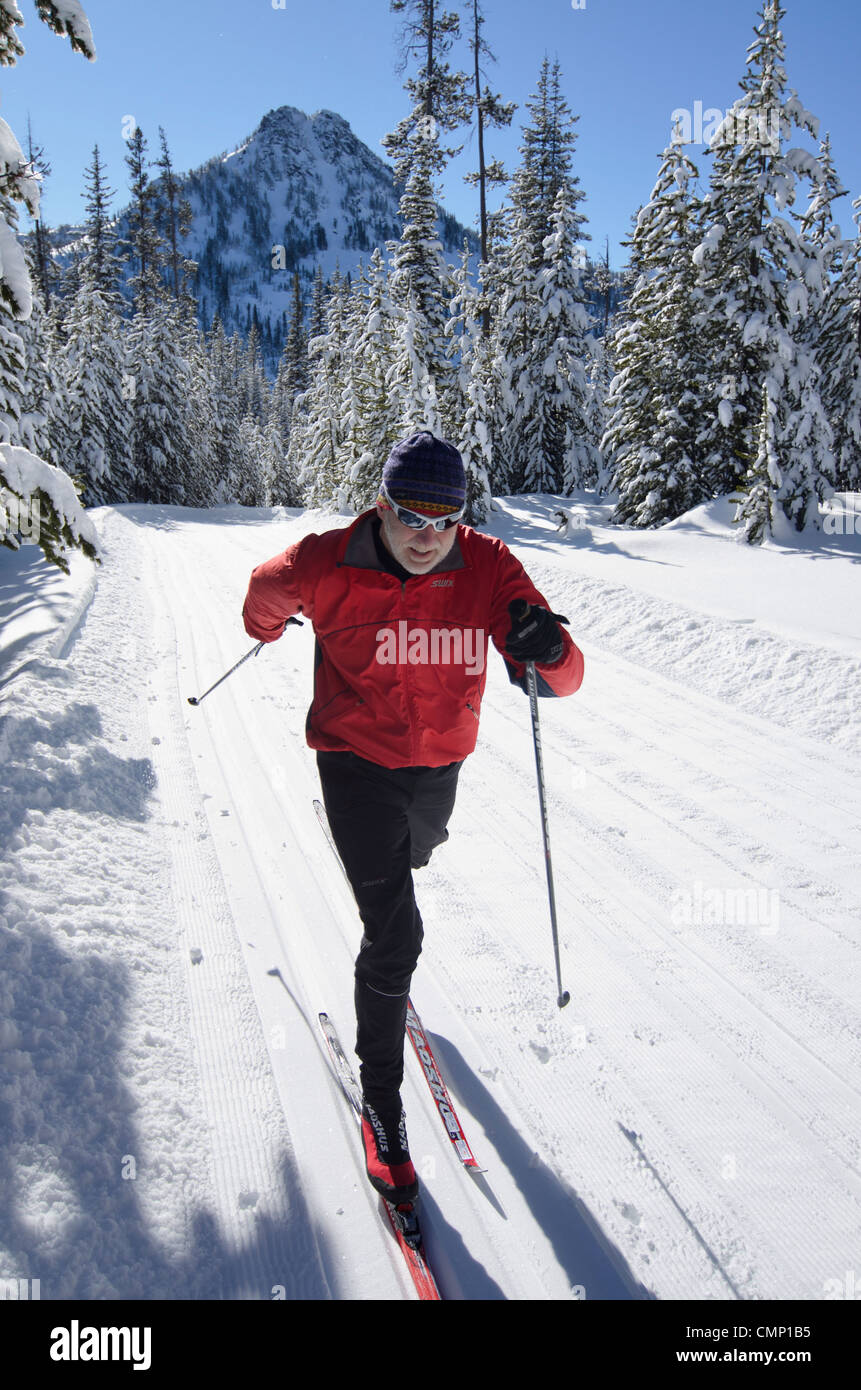 Sci nordico a Anthony Laghi Nordic Center in Oregon la Elkhorn montagne. Foto Stock