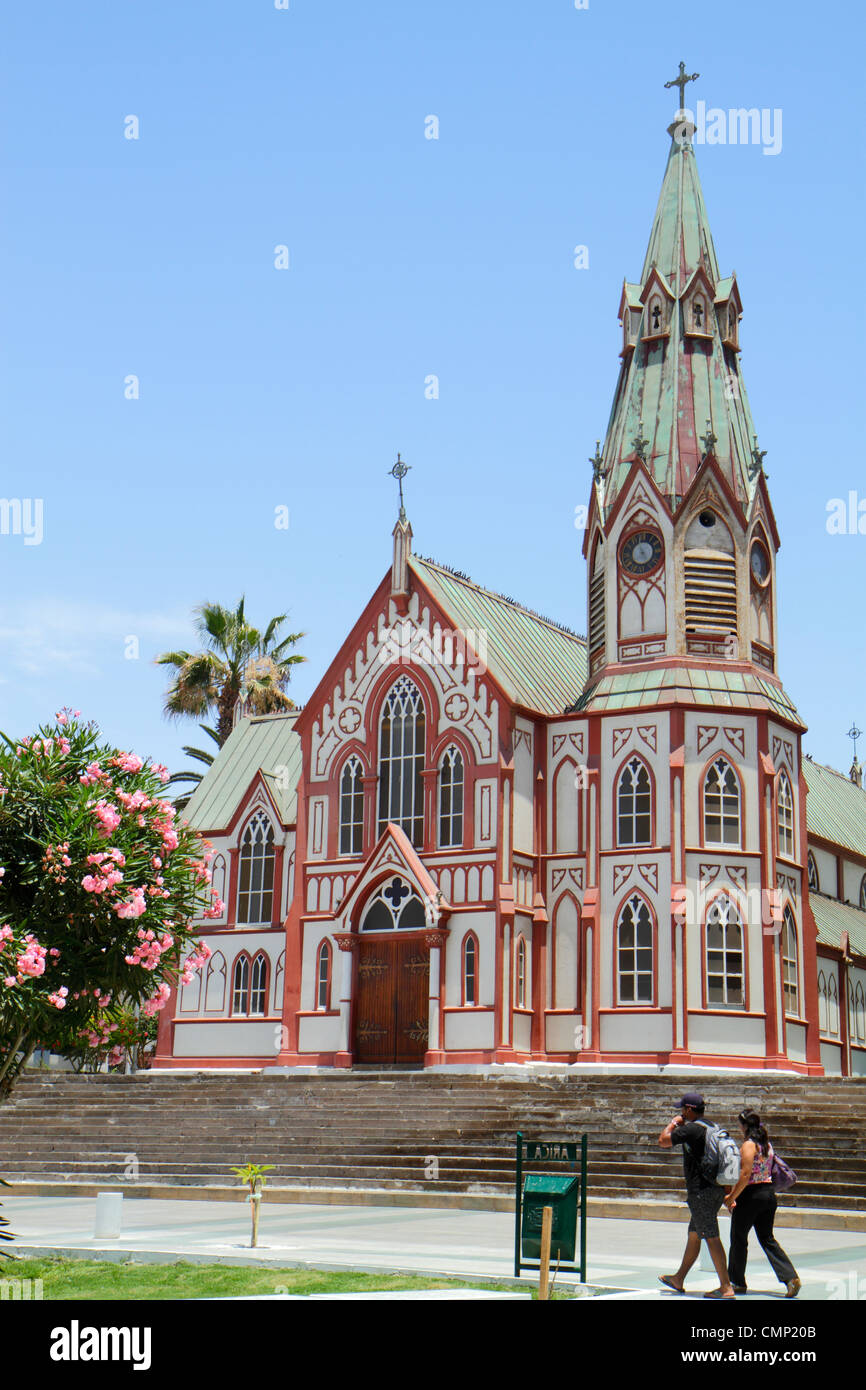 Arica Chile, Plaza Colon, Cattedrale di San Marcos, chiesa, religione, monumento storico, neo gotico, architettura, architettura, struttura in ghisa, Gustave Eiffel Foto Stock