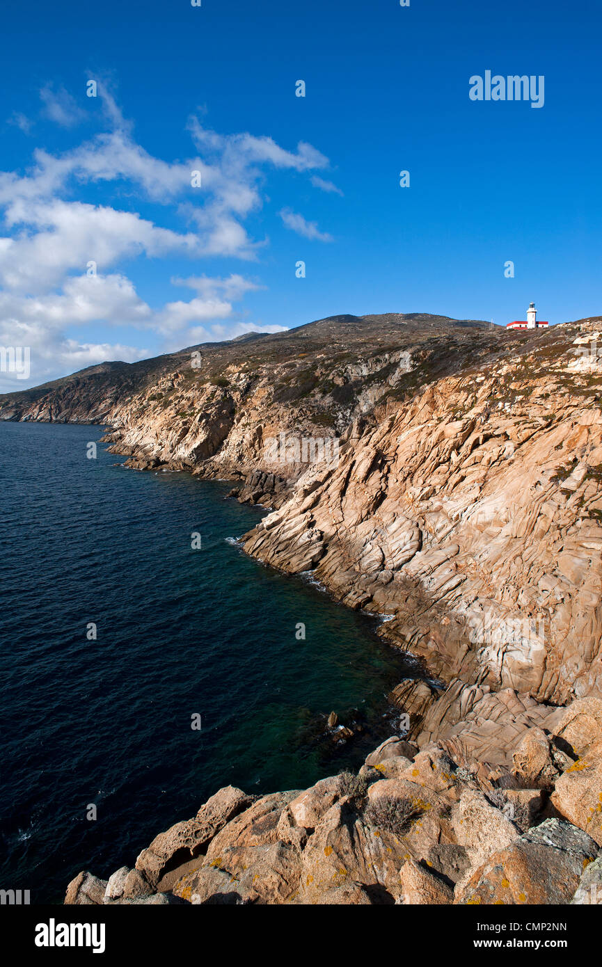 Punta di Capel Rosso e Cala Schizzatoio, Isola del Giglio, Grosseto, Toscana, Italia Foto Stock