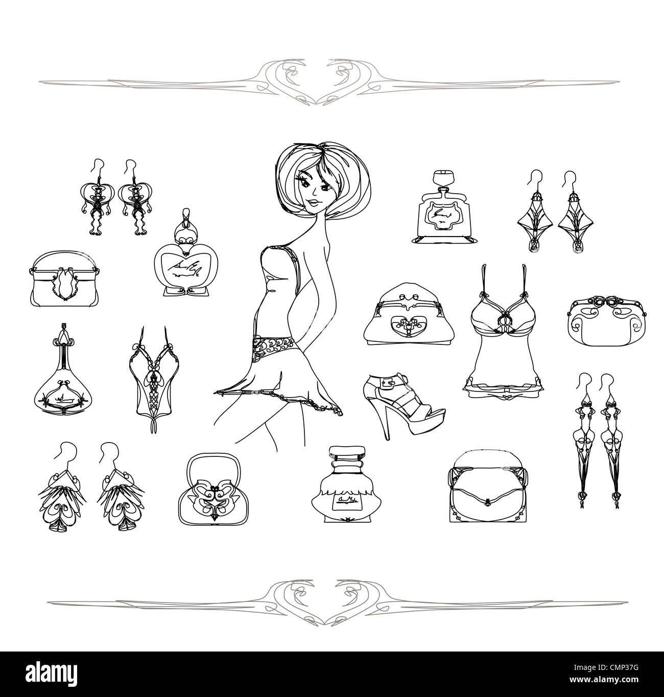 Shopping moda doodle icona impostare Foto Stock