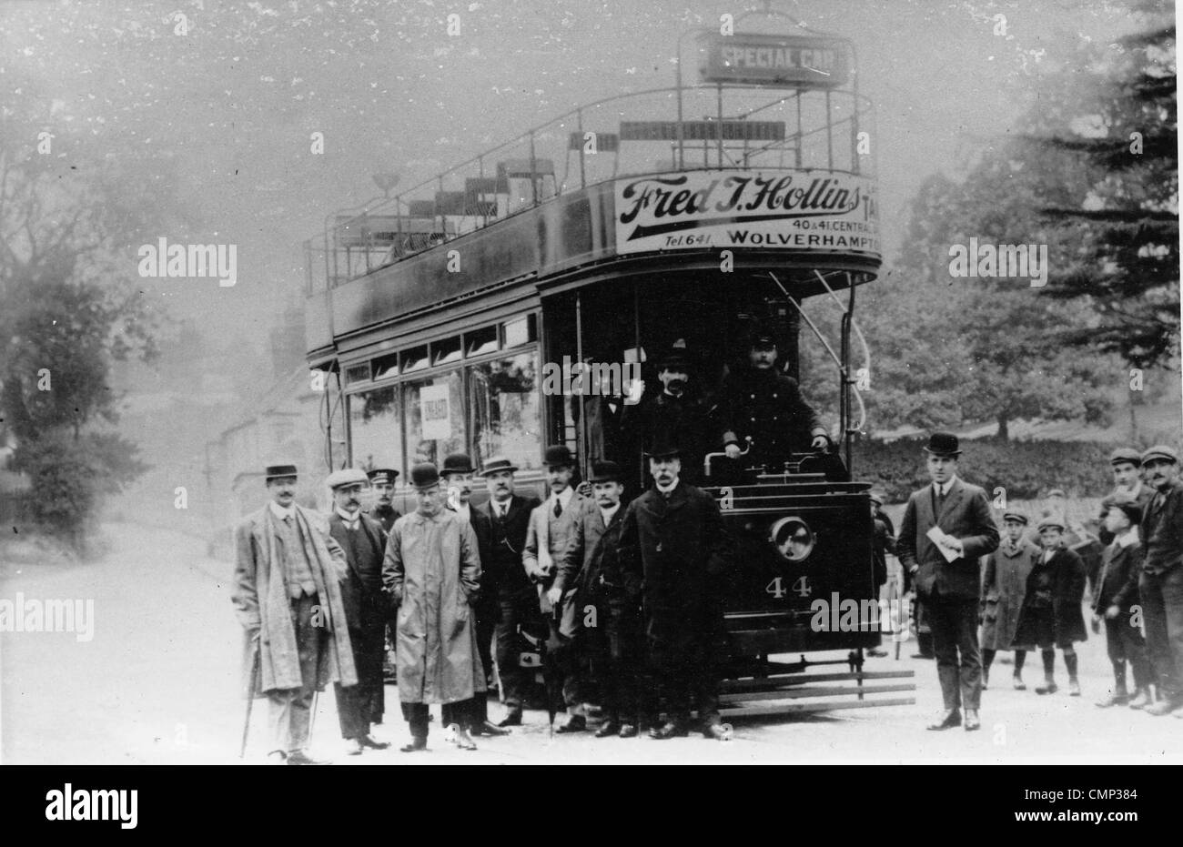 Tram, Penn Road, Wolverhampton, 1909. Un inizio di Wolverhampton Corporation double-decker auto tram (n. 44) Penn a campi Foto Stock