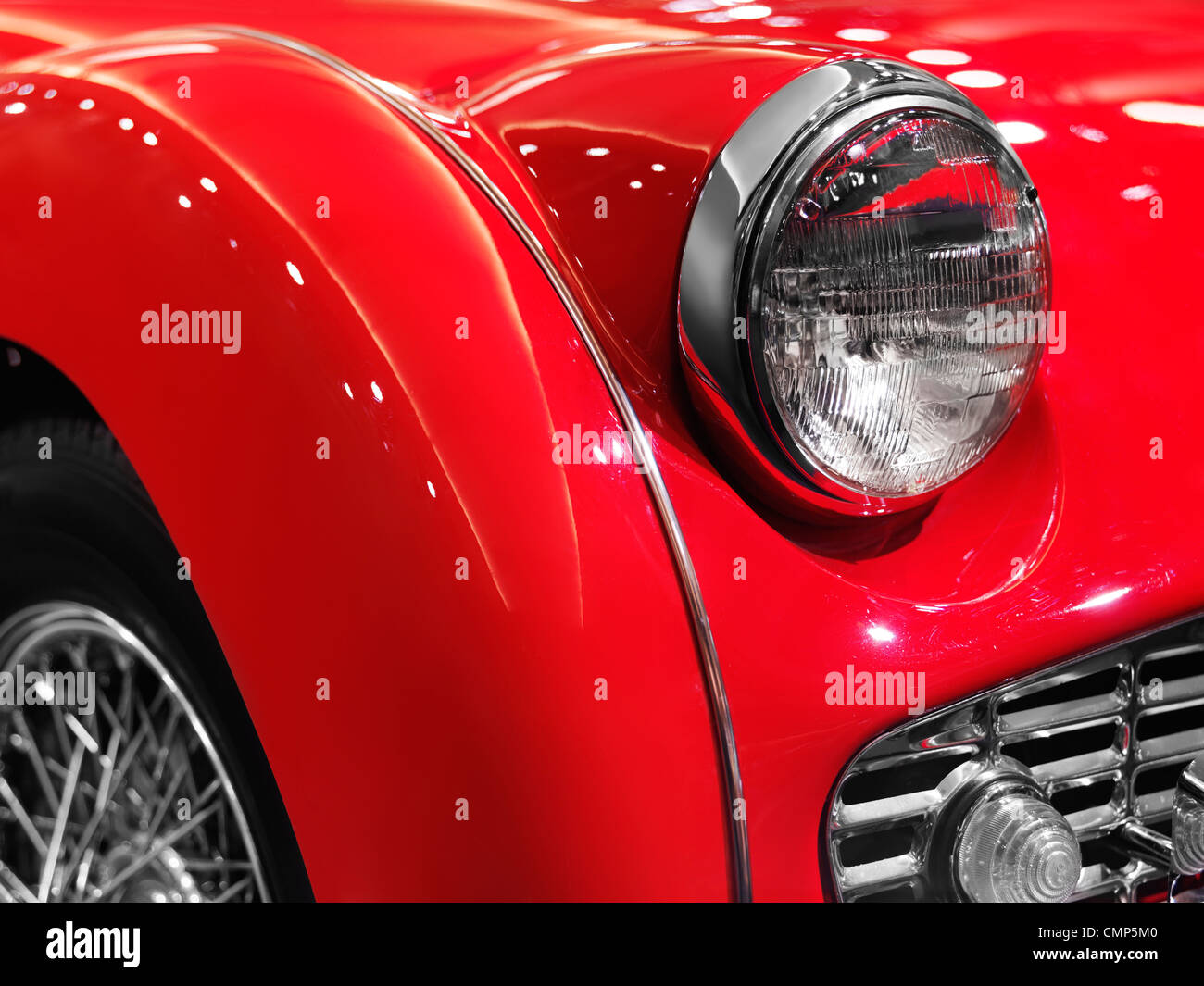 Red 1959 Triumph TR3un classico auto retrò closeup di dettagli Foto Stock