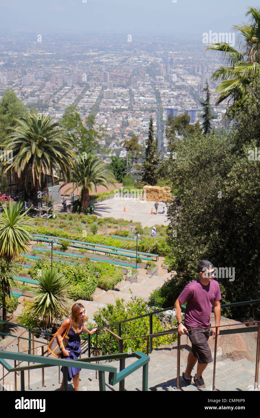 Santiago Cile, Cerro San Cristobal, Terraza Bellavista, centro, vista dall'alto, vista aerea dall'alto, vista panoramica, skyline della città, quartiere, bui Foto Stock