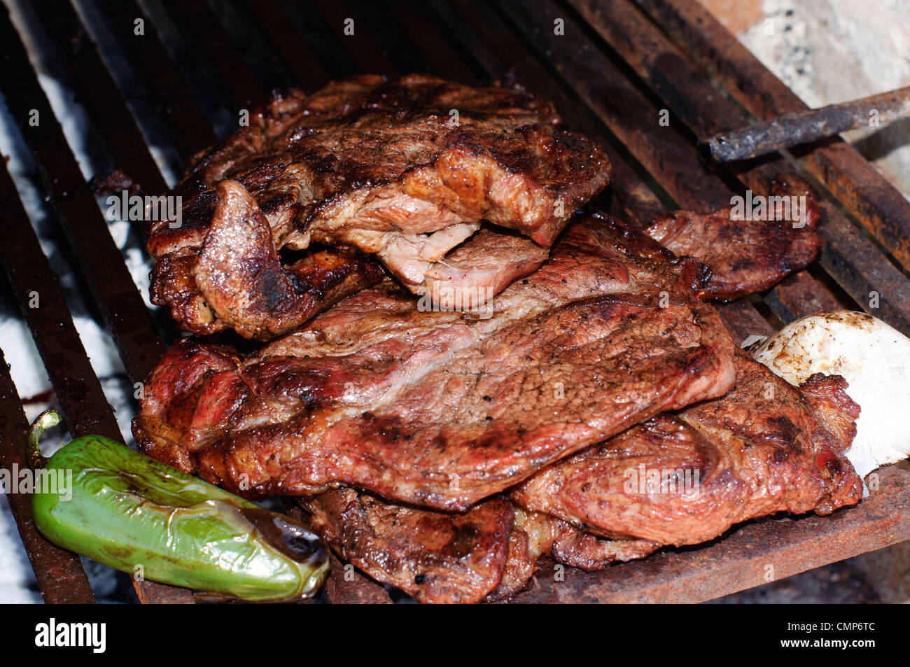 Carne Asada sul grill pronto per tacos! Foto Stock