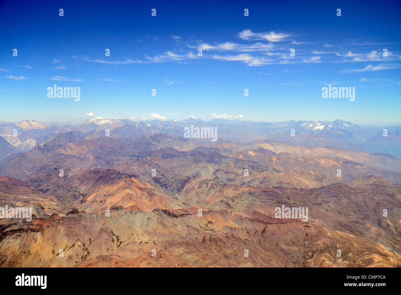 Santiago Chile,Andes Mountains,LAN Airlines,volo per Mendoza,vista sul sedile della finestra,vista aerea dall'alto,scienza,geografia,gamma,topografia,dist Foto Stock