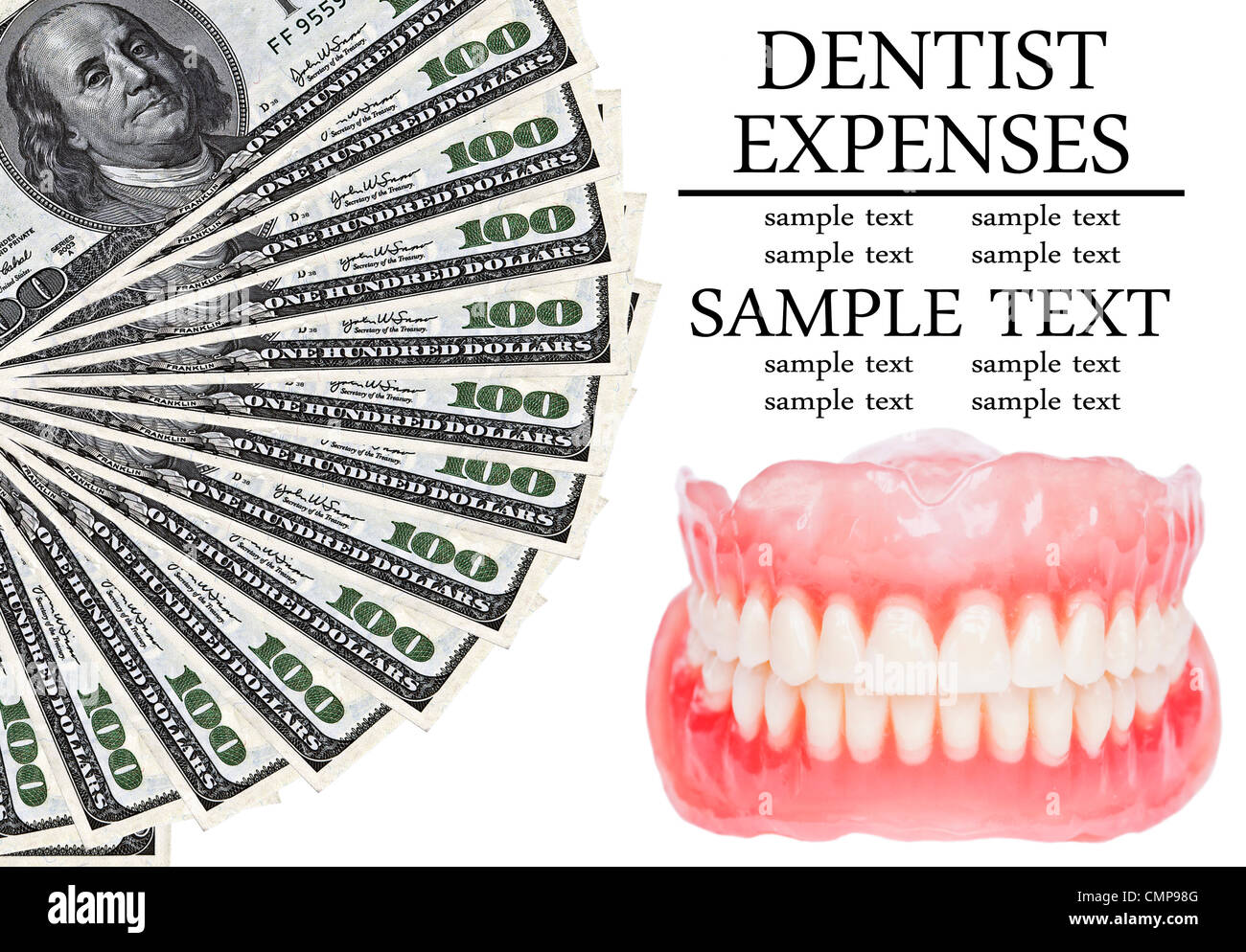 Dentiera e dollari - spese dentale immagine concettuale Foto Stock