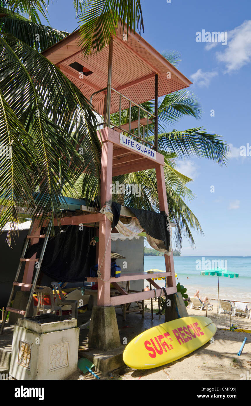 La vita torre di guardia, Kamala Beach, Phuket, Tailandia Foto Stock
