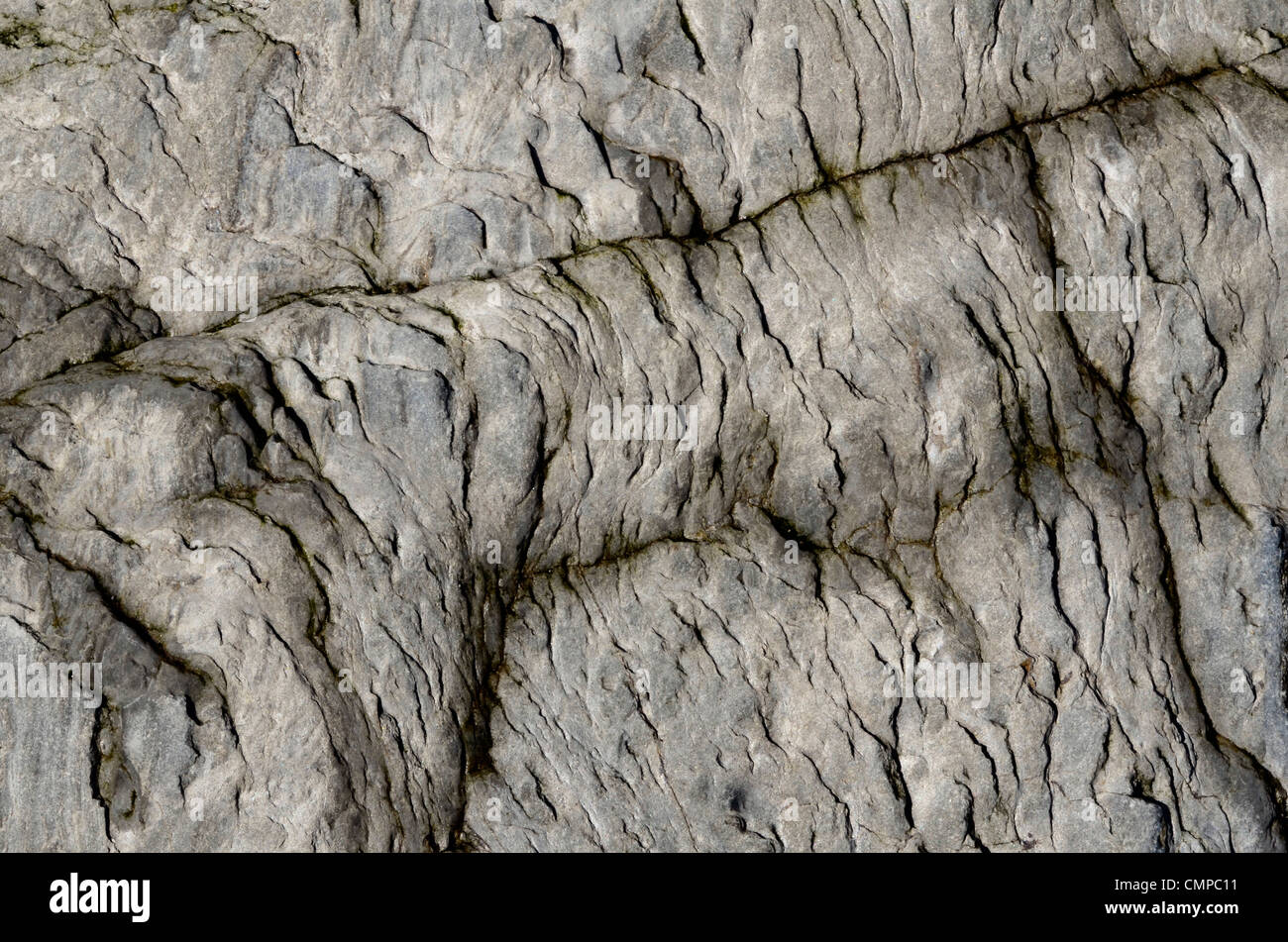 Weathered rock superficie costiera - SW di Looe, Mid-Cornwall. Concetto di 'cadere sul terreno pietroso', avvertenze o consigli ignorato. etc. International Rock giorno. Foto Stock