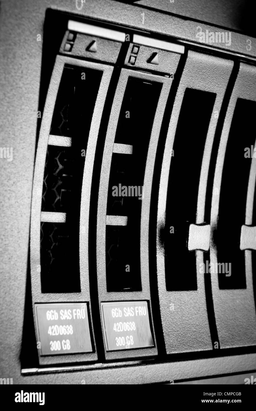 Dettaglio del centro dati con unità disco rigido Foto Stock