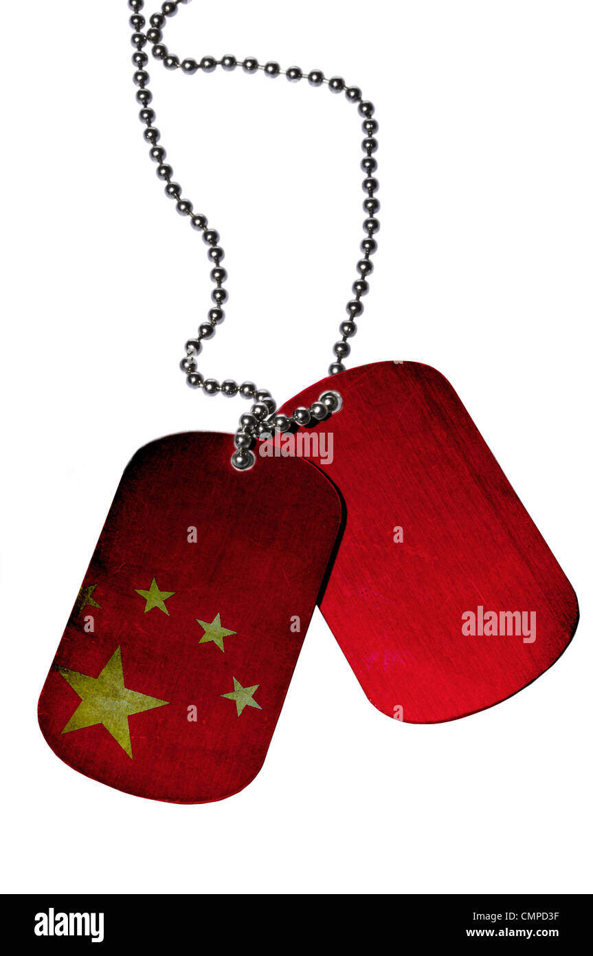 Cina ID tags isolato su sfondo bianco Foto Stock