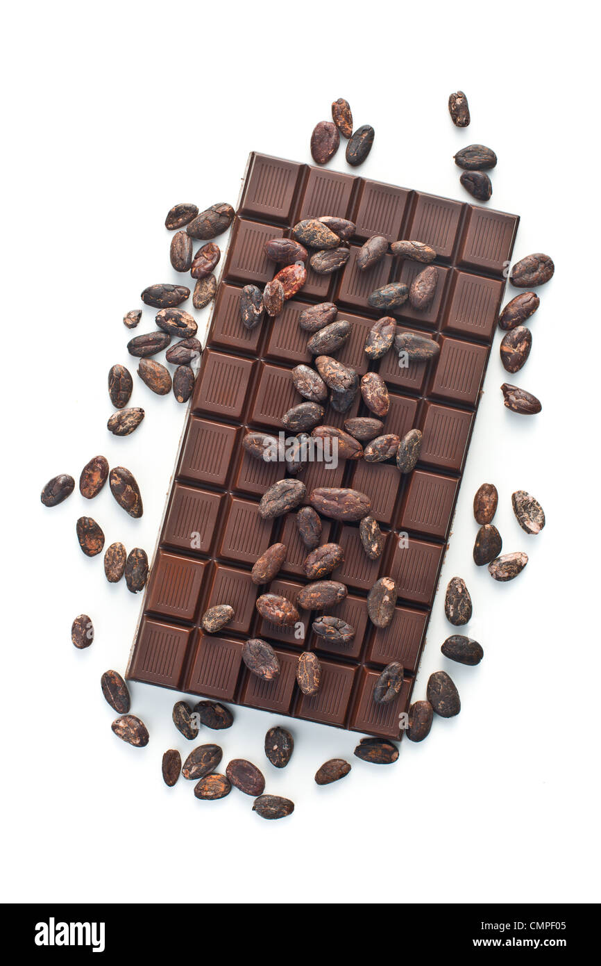 Il marrone cioccolato e cacao in grani Foto Stock
