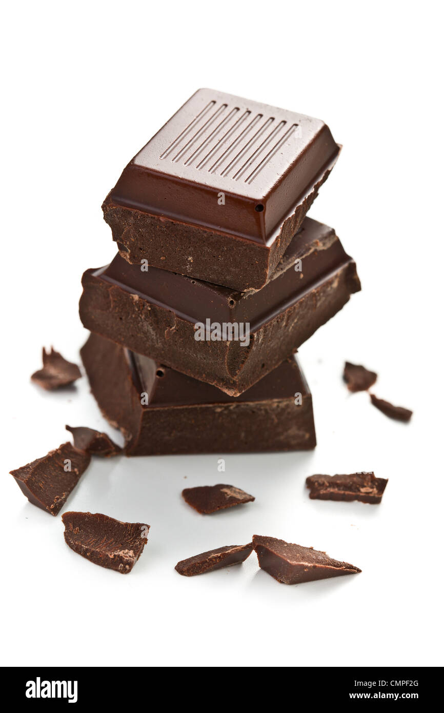 I pezzi di cioccolato fondente Foto Stock