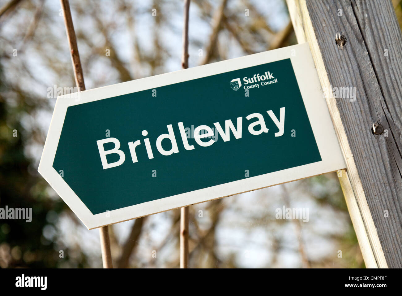 Suffolk County Council Bridleway segno, Mildenhall Suffolk REGNO UNITO Foto Stock