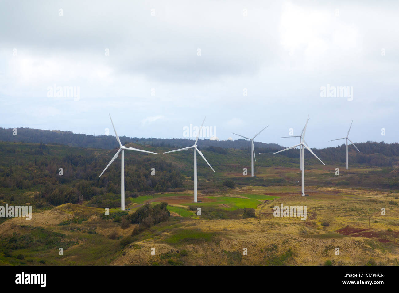 Wind Farm sulla North Shore di Oahu Foto Stock