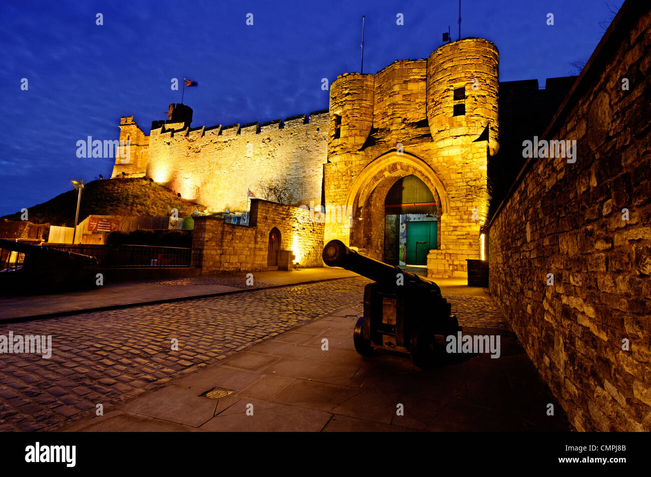 Lincoln Castle di notte, Lincoln Inghilterra England Foto Stock