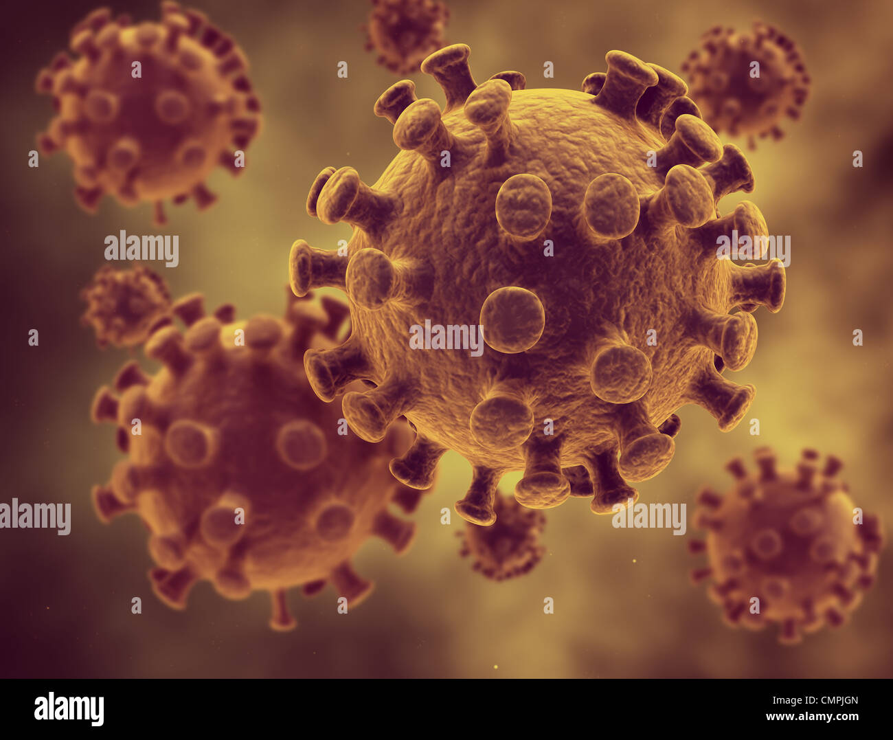 Illustrazione delle cellule del virus Foto Stock
