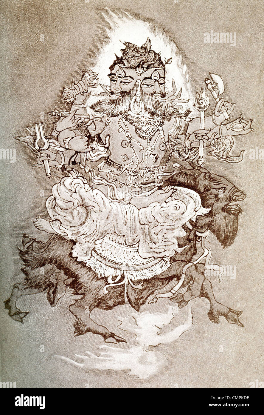 Agni è spesso considerato il più popolare dio del Rigveda. Egli è raffigurato con due teste, che simboleggia la sua doppia natura. Foto Stock