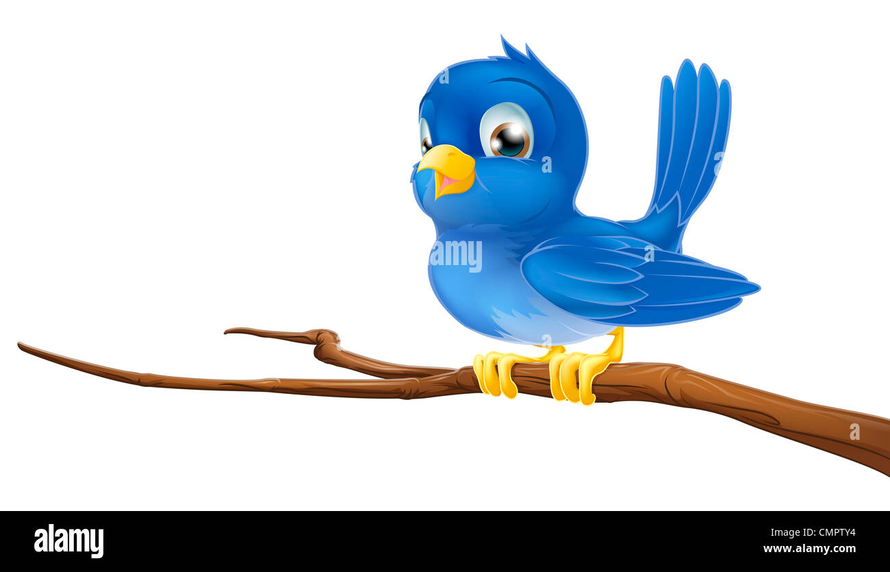 Un uccello blu personaggio dei fumetti seduti su di un ramo Foto Stock