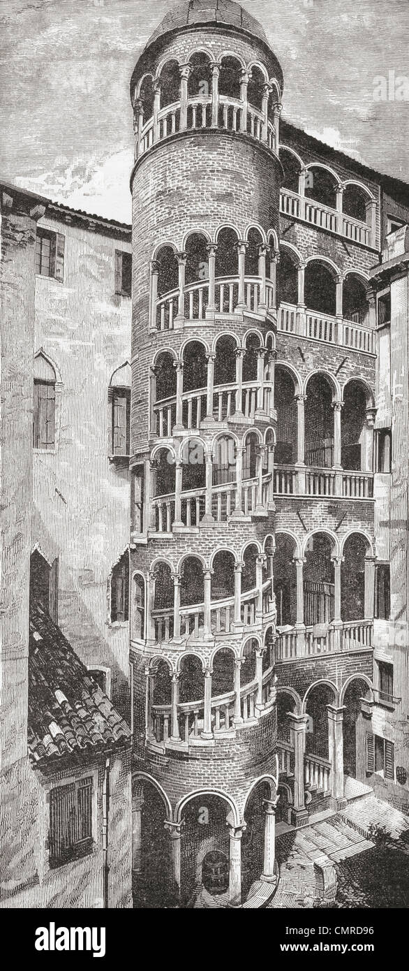 La famosa scalinata, la Scala Contarini del Bovolo, sull esterno di Palazzo  Contarini del Bovolo, Venezia, Italia, XIX secolo Foto stock - Alamy