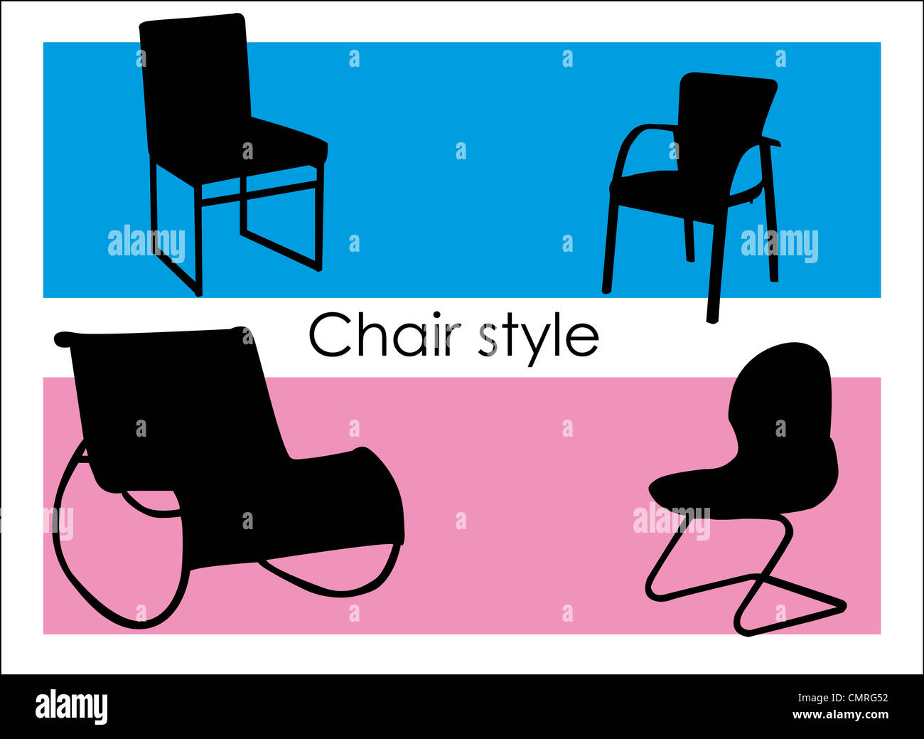 Background di design con sedia e cornici a colori. Foto Stock
