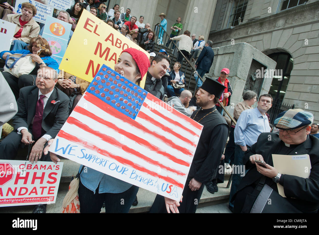 I membri dei vari religiosi pro-vita protesta dei gruppi di New York contro l' attuazione di ObamaCare Foto Stock