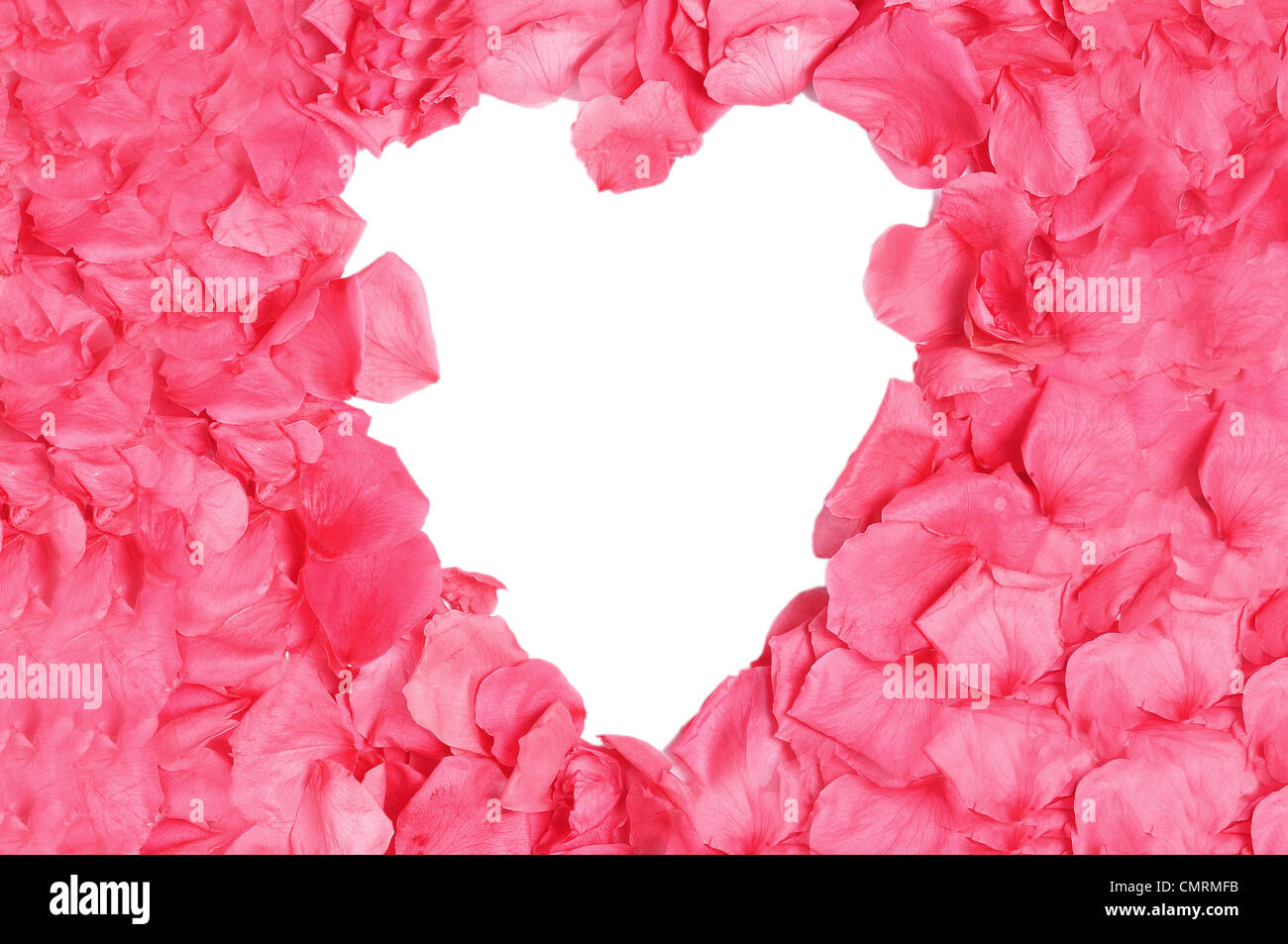 A forma di cuore di petali di rose frame in un bianco sfondo isolato Foto Stock