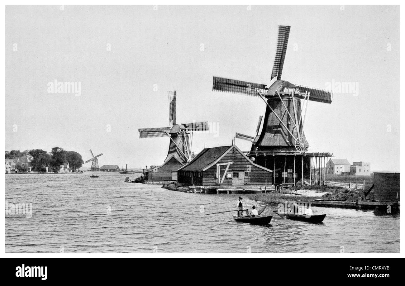 1923 il mulino a vento mulino di farina al Zaandijk North Sea canal Holland Foto Stock