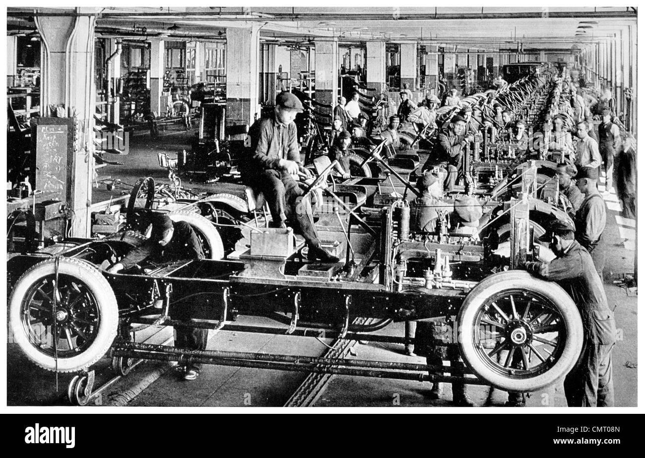 1923 Automobile fabbrica di automobili sulla linea di assemblaggio finale di New York Foto Stock