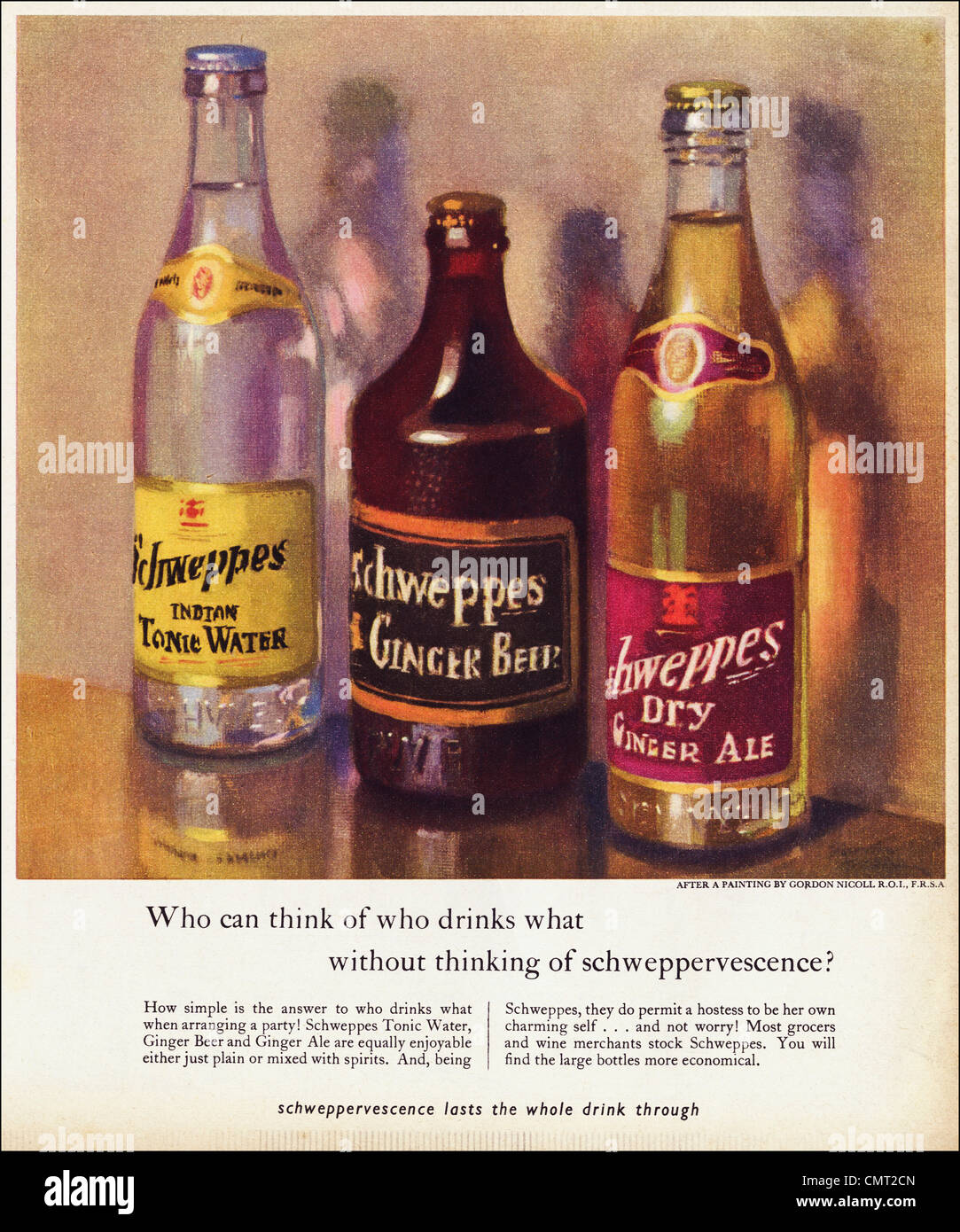 SCHWEPPES miscelatore bevande annuncio originale pubblicità dal 1940s periodo di pubblicità rivista Foto Stock