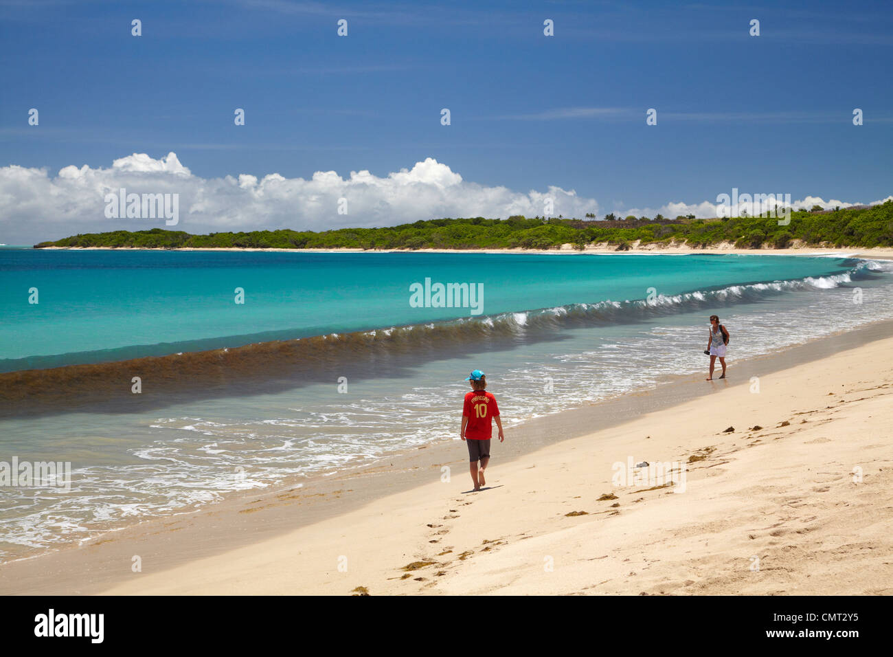 Persone su Natadola Beach, il litorale di corallo, Viti Levu, Figi e Sud Pacifico Foto Stock