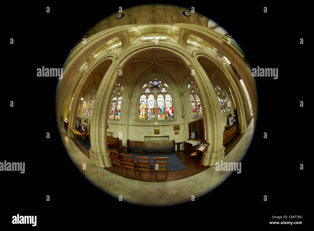 Interno della cattedrale di St Paul, Ottagono, Dunedin, South Island, in Nuova Zelanda - fisheye Foto Stock