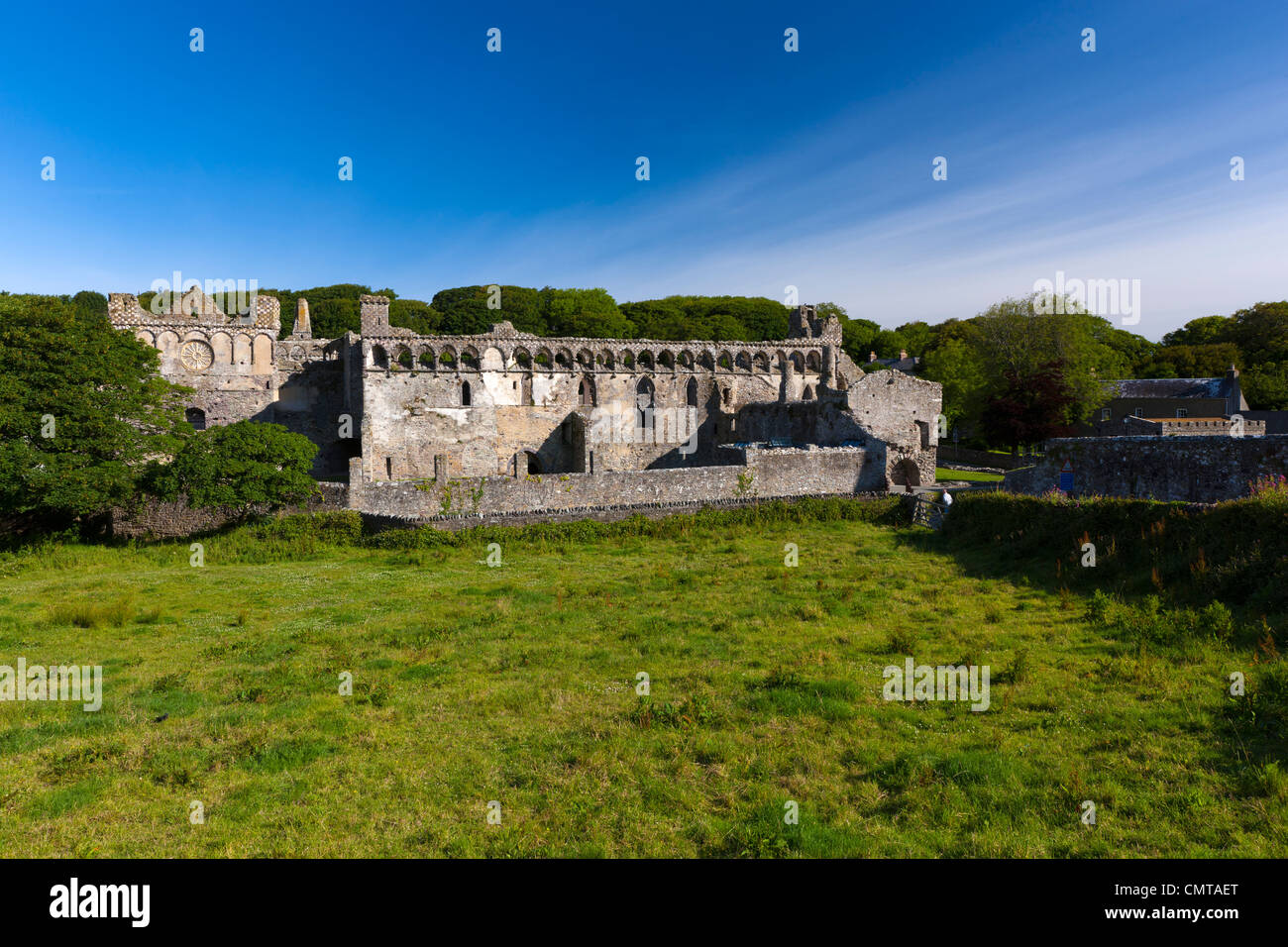 La rovina del palazzo vescovile, St. David's, Pembrokeshire, Wales, Regno Unito, Europa Foto Stock